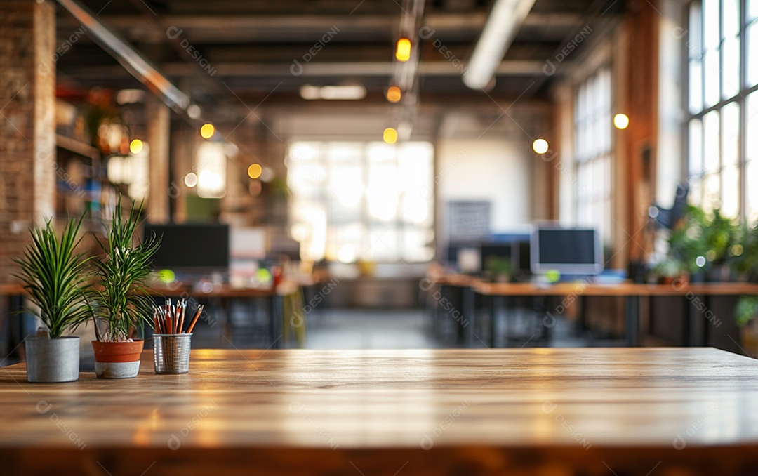 Fundo desfocado de foto do design de interiores de escritório moderno