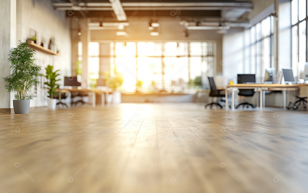 Fundo desfocado de foto do design de interiores de escritório moderno