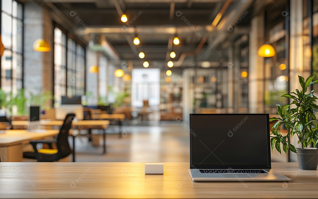 Fundo desfocado de foto do design de interiores de escritório moderno