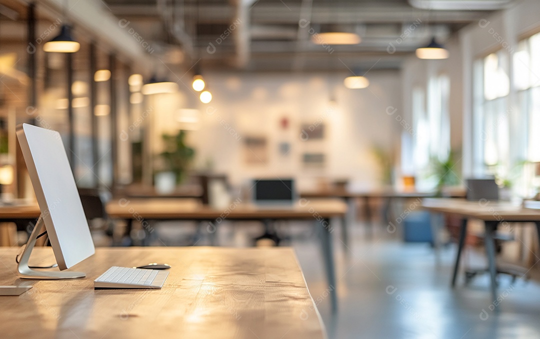 Fundo desfocado de foto do design de interiores de escritório moderno