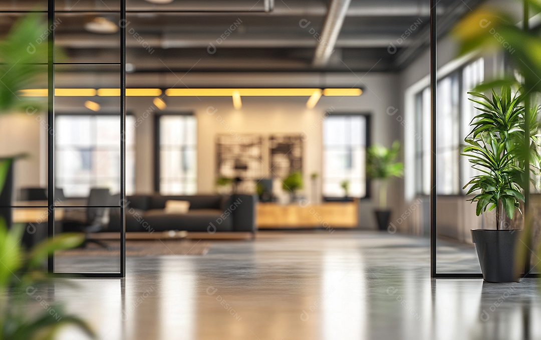 Fundo desfocado de foto do design de interiores de escritório moderno