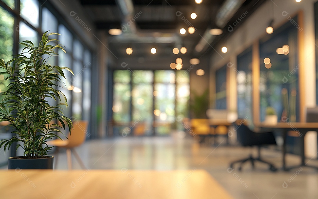 Fundo desfocado de foto do design de interiores de escritório moderno