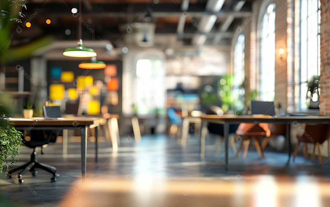 Fundo desfocado de foto do design de interiores de escritório moderno