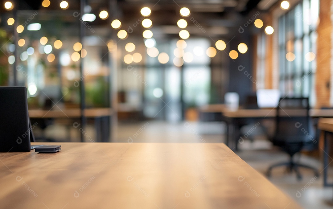 Fundo desfocado de foto do design de interiores de escritório moderno