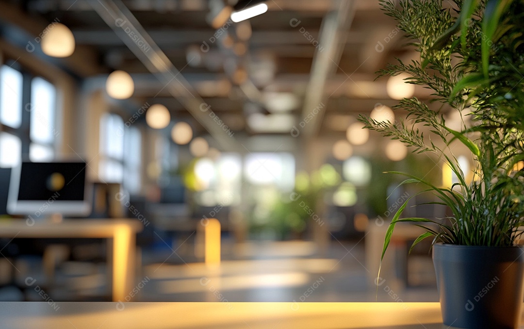 Fundo desfocado de foto do design de interiores de escritório moderno