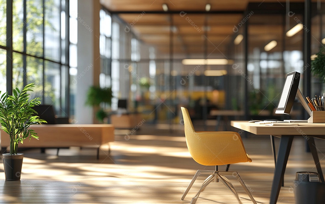 Fundo desfocado de foto do design de interiores de escritório moderno