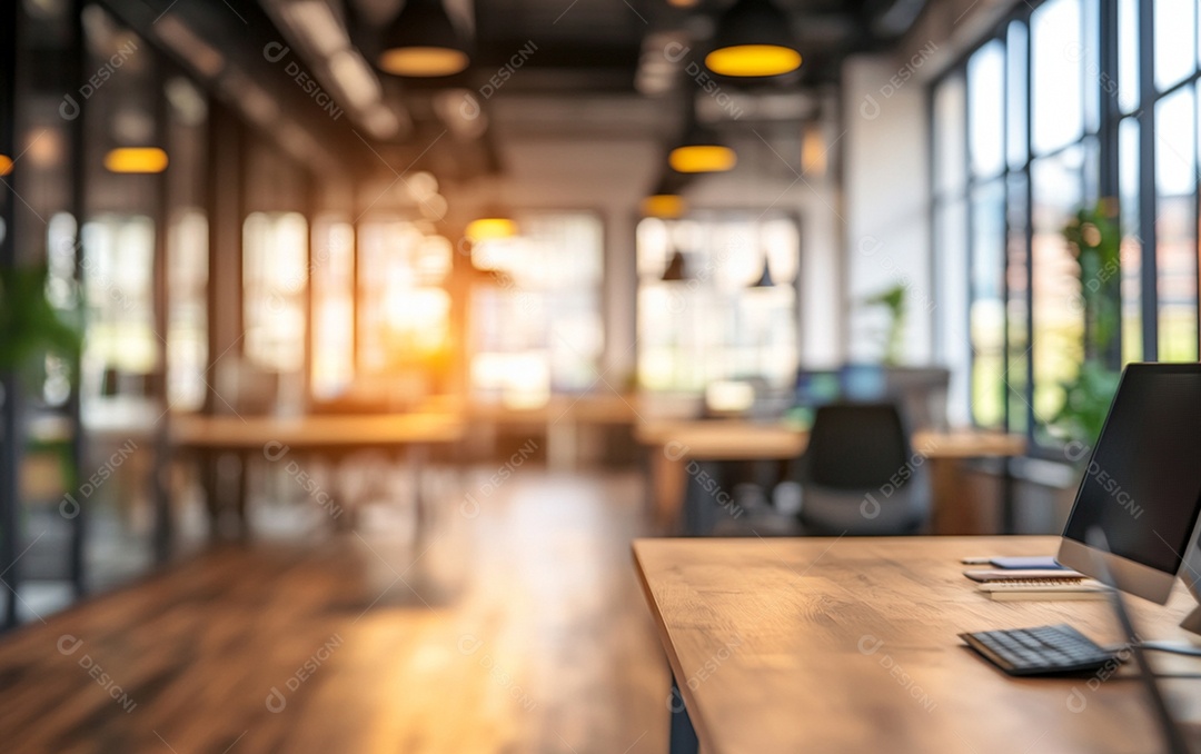Fundo desfocado de foto do design de interiores de escritório moderno
