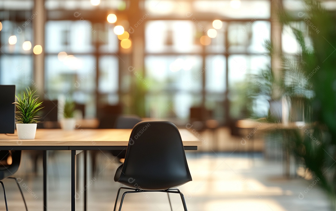 Fundo desfocado de foto do design de interiores de escritório moderno