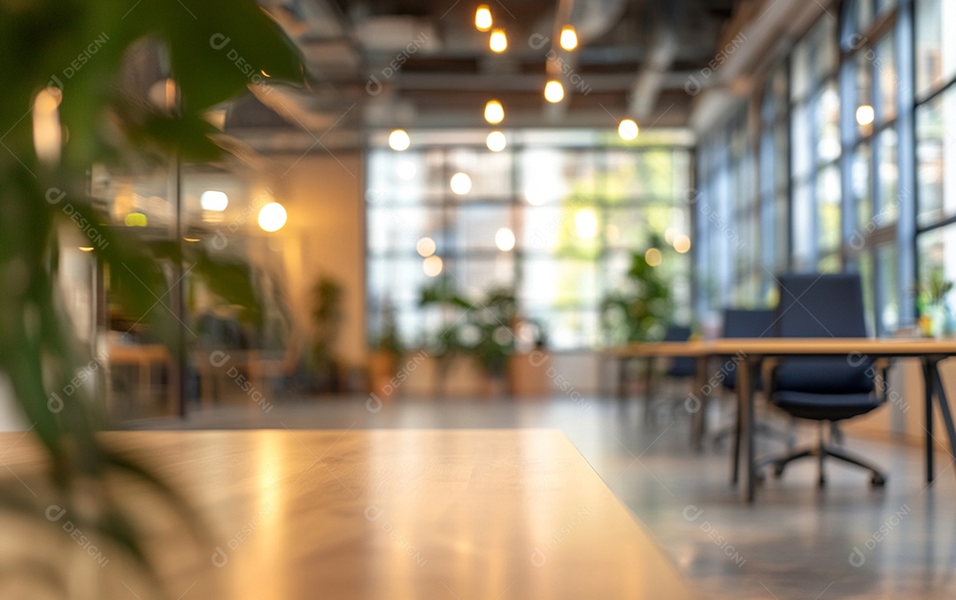 Fundo desfocado de foto do design de interiores de escritório moderno