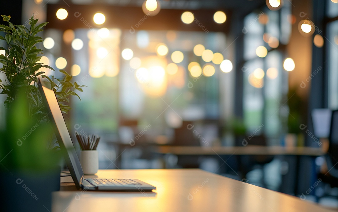 Fundo desfocado de foto do design de interiores de escritório moderno