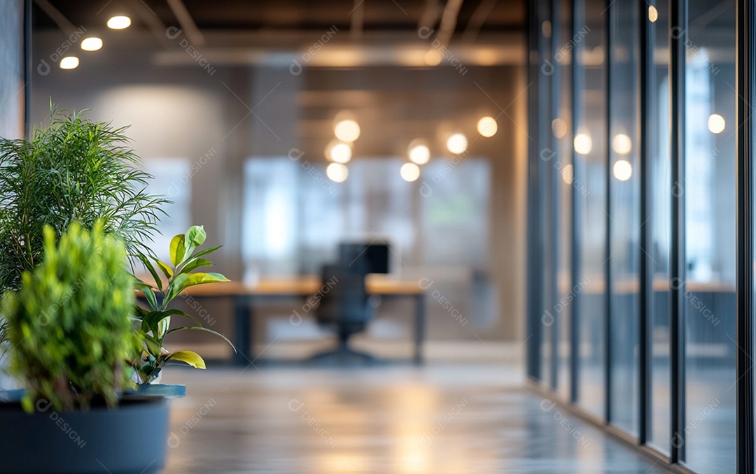 Fundo desfocado de foto do design de interiores de escritório moderno