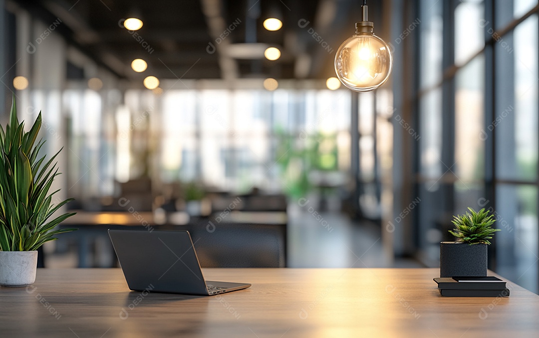 Fundo desfocado de foto do design de interiores de escritório moderno