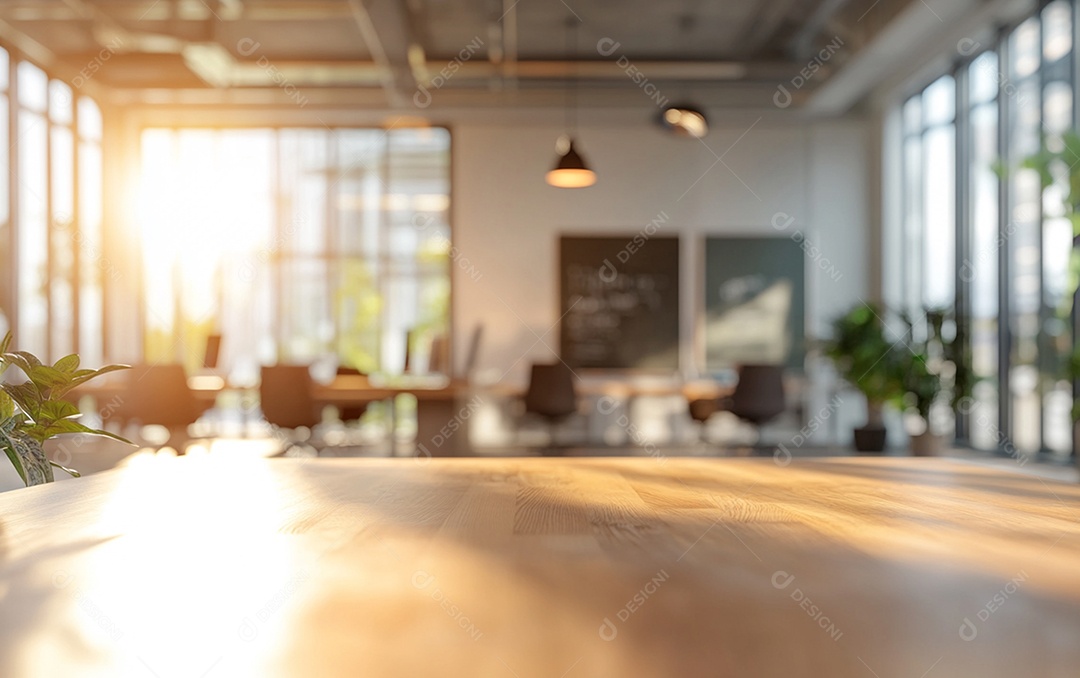 Fundo desfocado de foto do design de interiores de escritório moderno