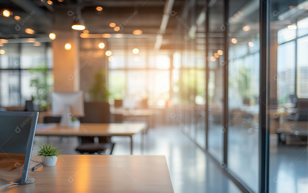 Fundo desfocado de foto do design de interiores de escritório moderno