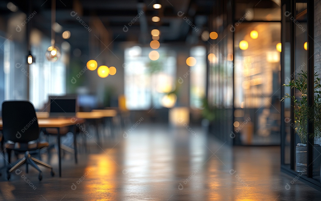 Fundo desfocado de foto do design de interiores de escritório moderno