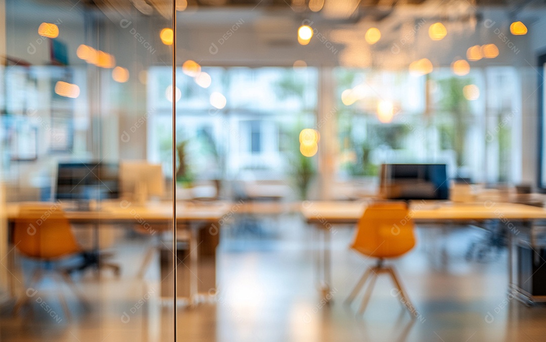 Fundo desfocado de foto do design de interiores de escritório moderno