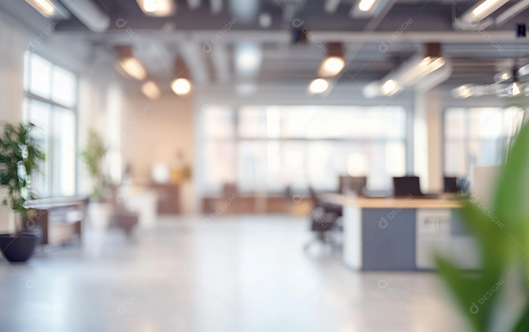 Fundo desfocado de foto do design de interiores de escritório moderno