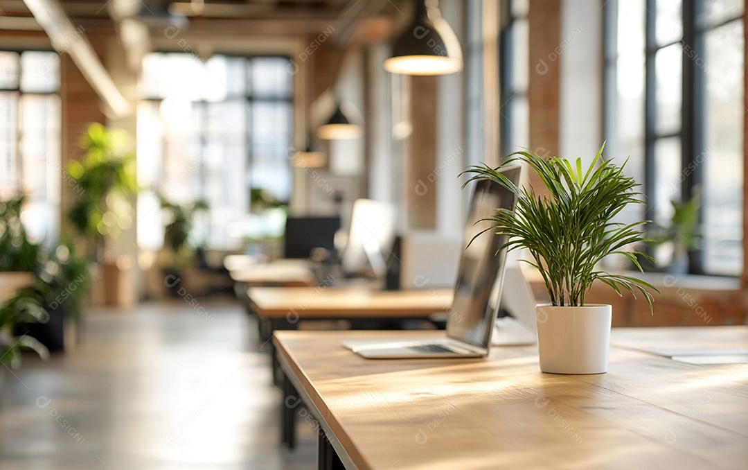 Fundo desfocado de foto do design de interiores de escritório moderno