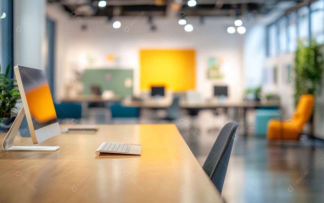 Fundo desfocado de foto do design de interiores de escritório moderno