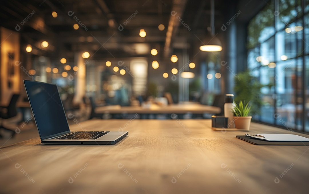 Fundo desfocado de foto do design de interiores de escritório moderno