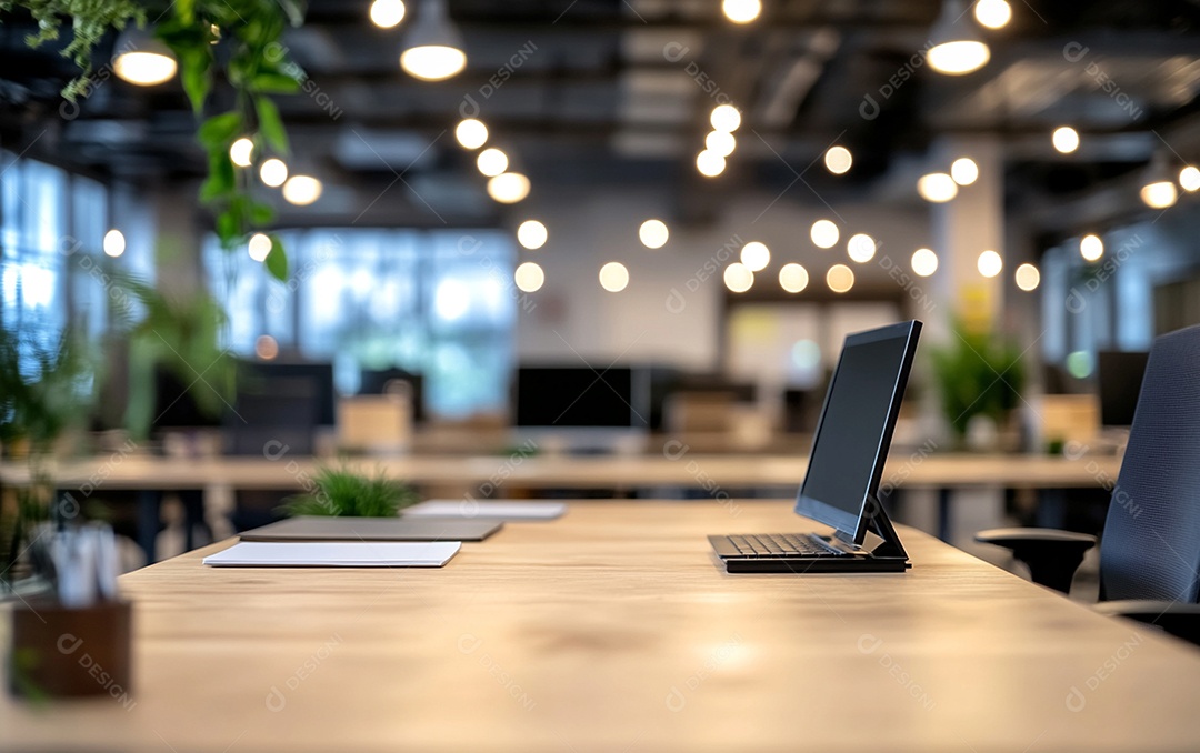 Fundo desfocado de foto do design de interiores de escritório moderno