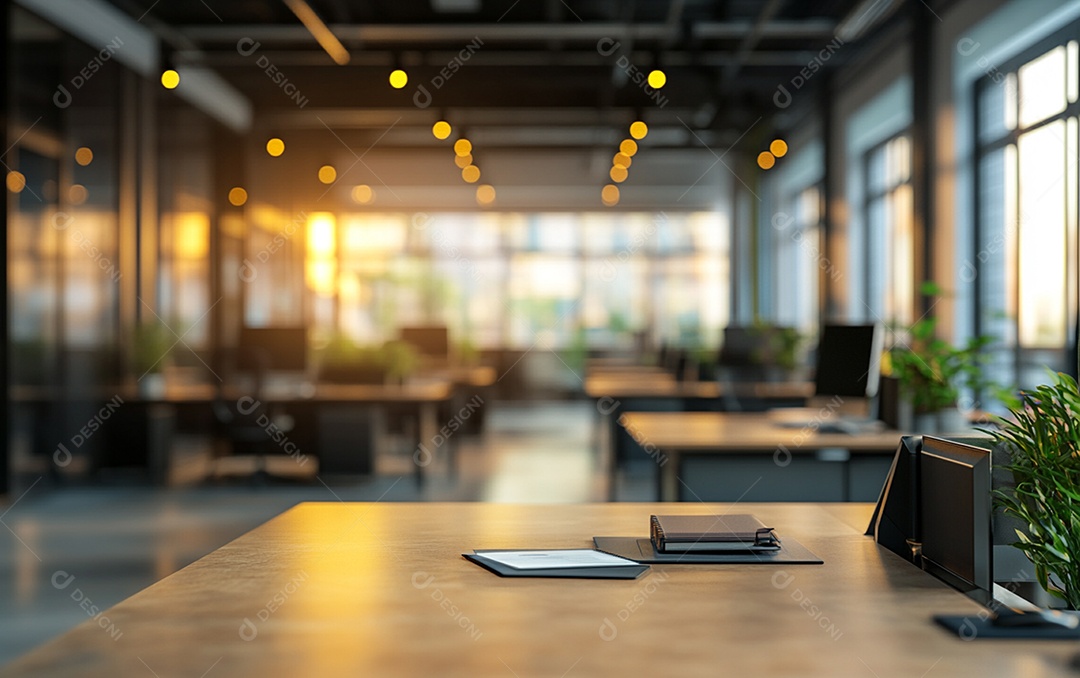 Fundo desfocado de foto do design de interiores de escritório moderno