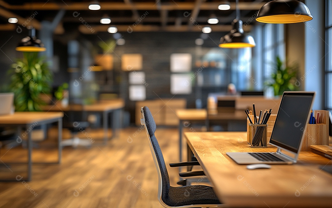 Fundo desfocado de foto do design de interiores de escritório moderno