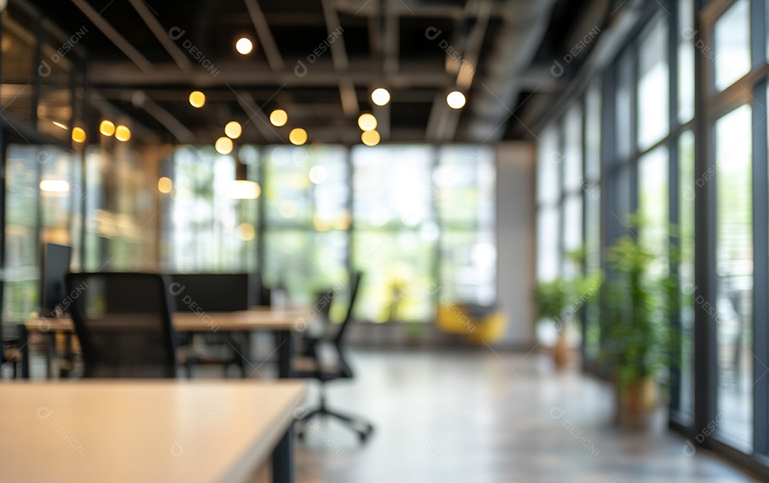 Fundo desfocado de foto do design de interiores de escritório moderno