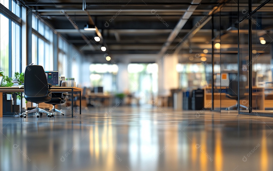 Fundo desfocado de foto do design de interiores de escritório moderno