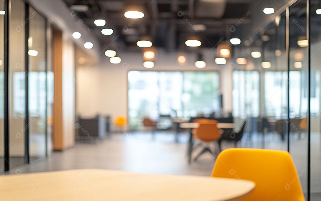 Fundo desfocado de foto do design de interiores de escritório moderno