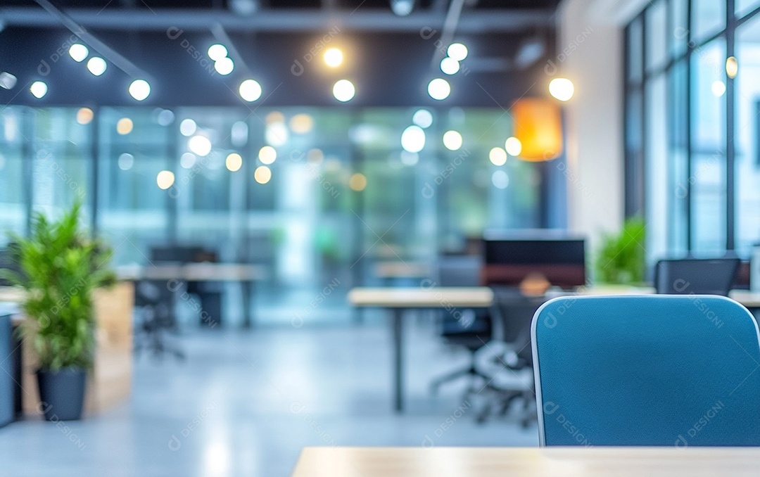 Fundo desfocado de foto do design de interiores de escritório moderno