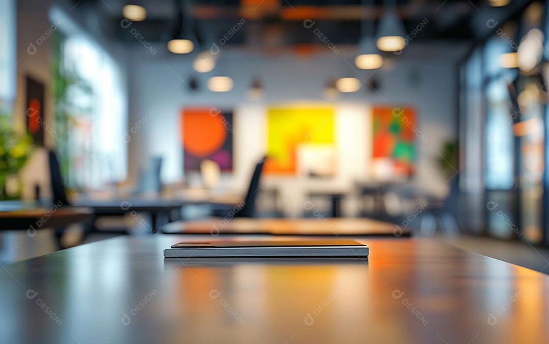 Fundo desfocado de foto do design de interiores de escritório moderno