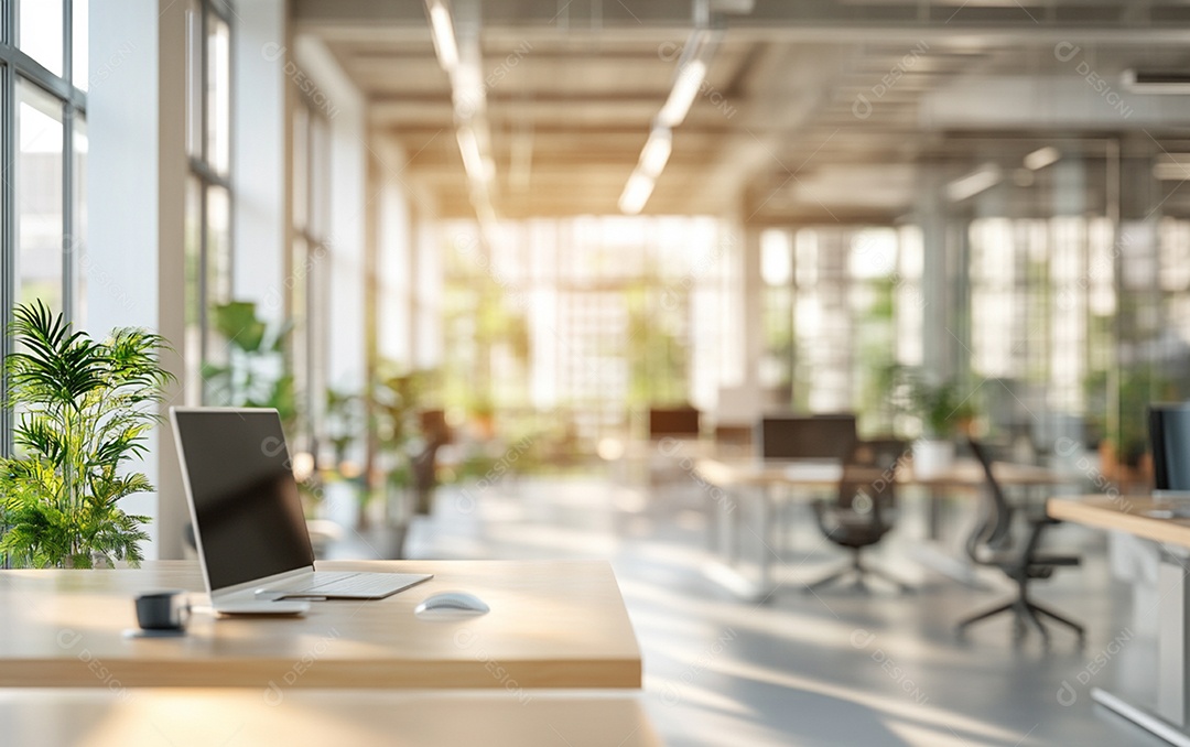 Fundo desfocado de foto do design de interiores de escritório moderno