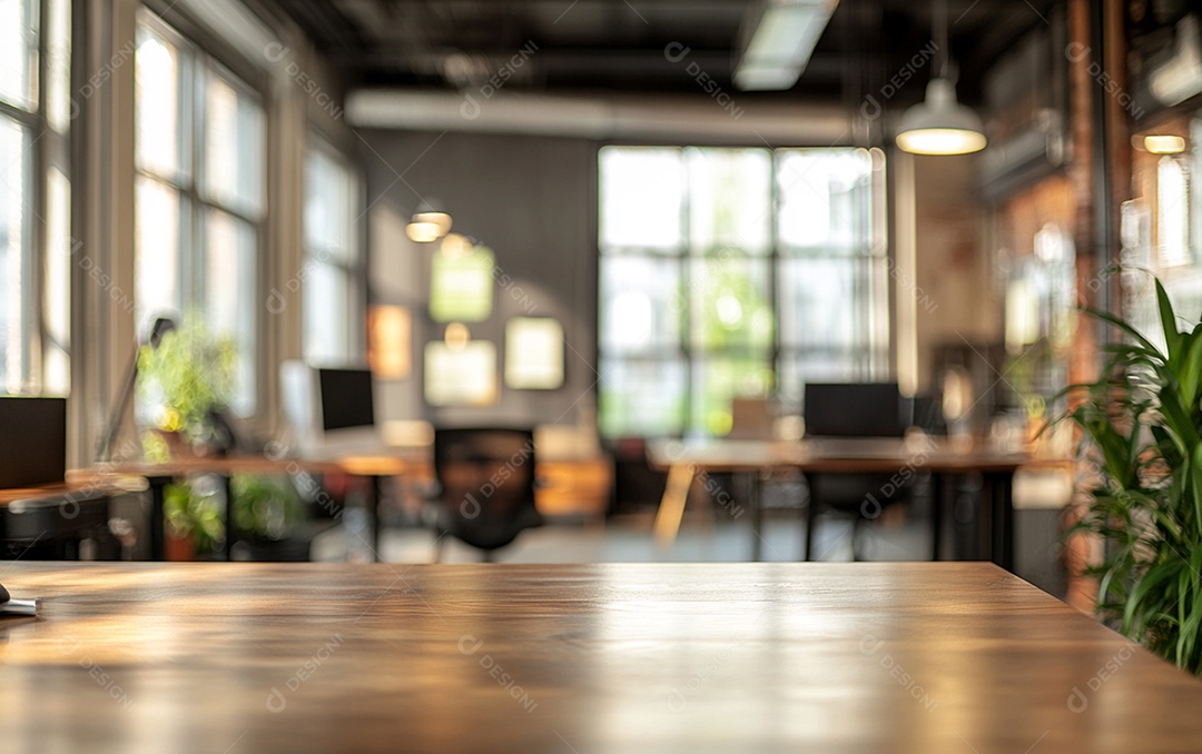 Fundo desfocado de foto do design de interiores de escritório moderno