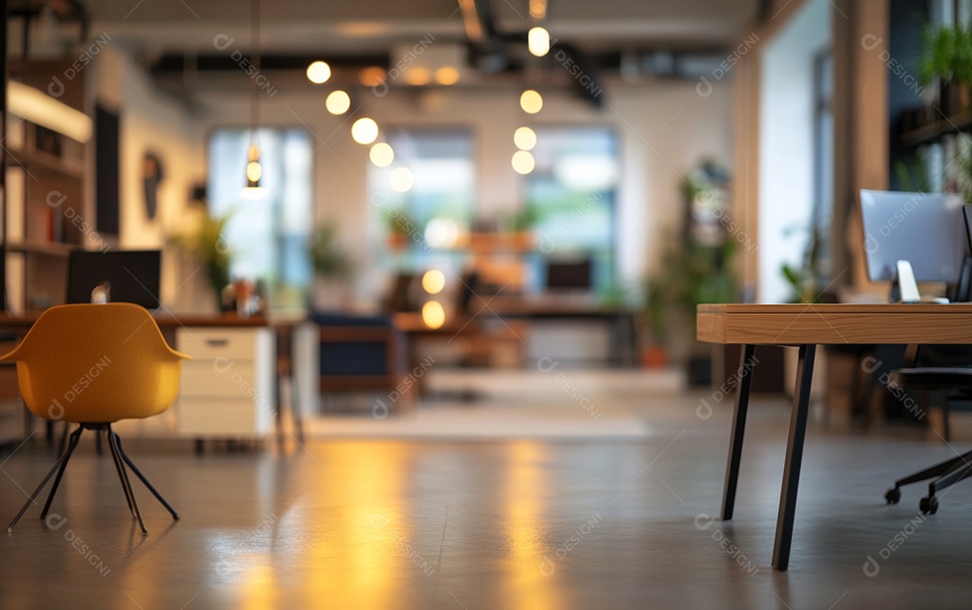 Fundo desfocado de foto do design de interiores de escritório moderno