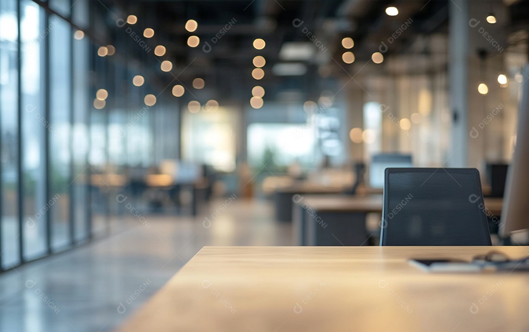 Fundo desfocado de foto do design de interiores de escritório moderno