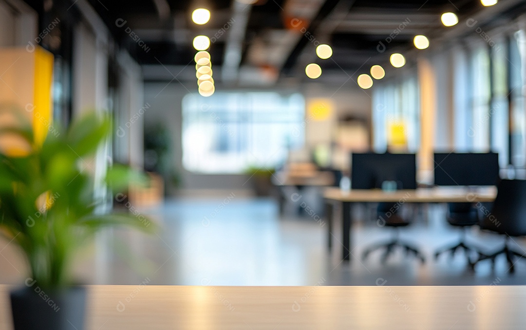 Fundo desfocado de foto do design de interiores de escritório moderno