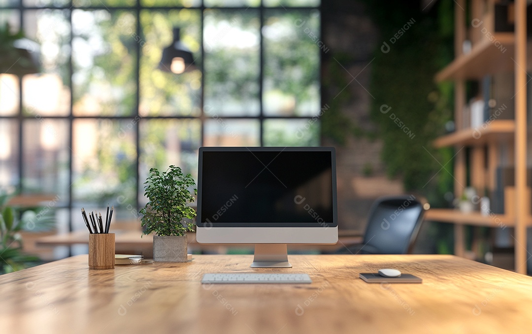 Fundo desfocado de foto do design de interiores de escritório moderno