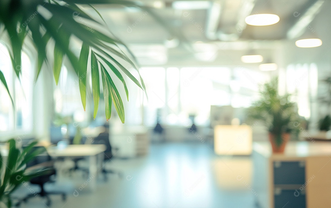 Fundo desfocado de foto do design de interiores de escritório moderno