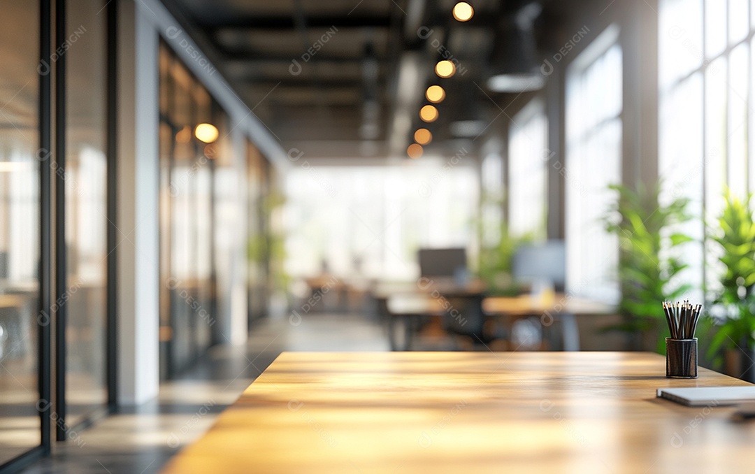 Fundo desfocado de foto do design de interiores de escritório moderno