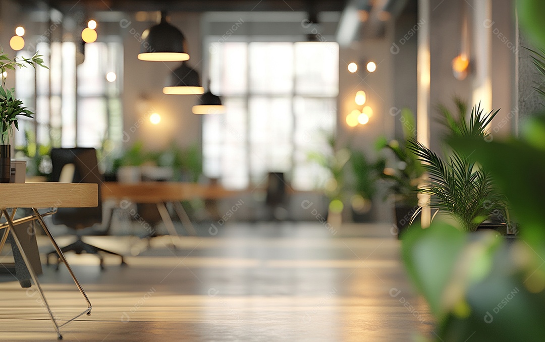 Fundo desfocado de foto do design de interiores de escritório moderno