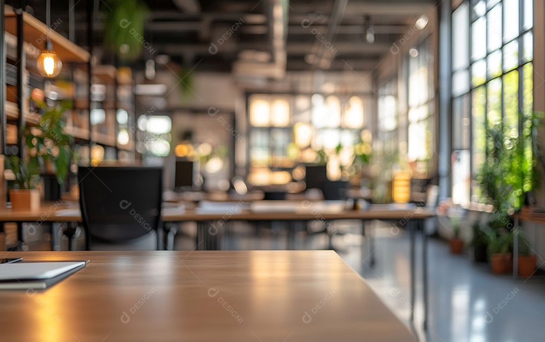 Fundo desfocado de foto do design de interiores de escritório moderno