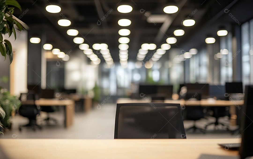 Fundo desfocado de foto do design de interiores de escritório moderno