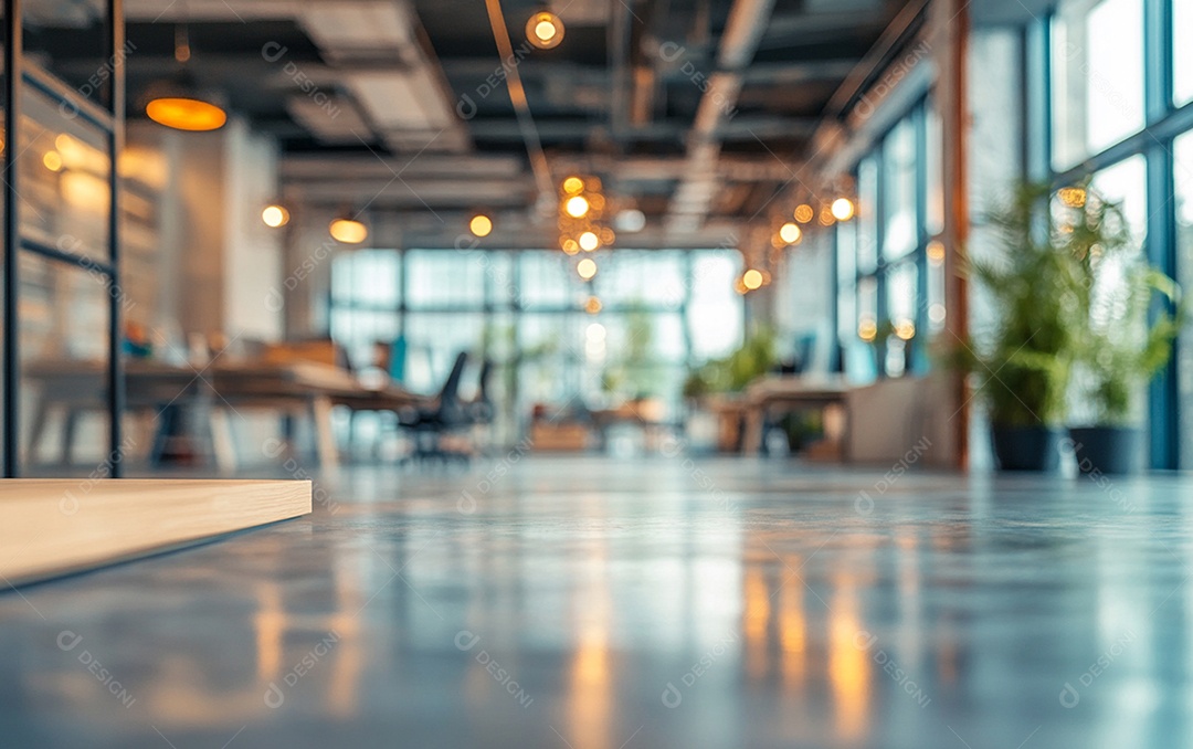 Fundo desfocado de foto do design de interiores de escritório moderno