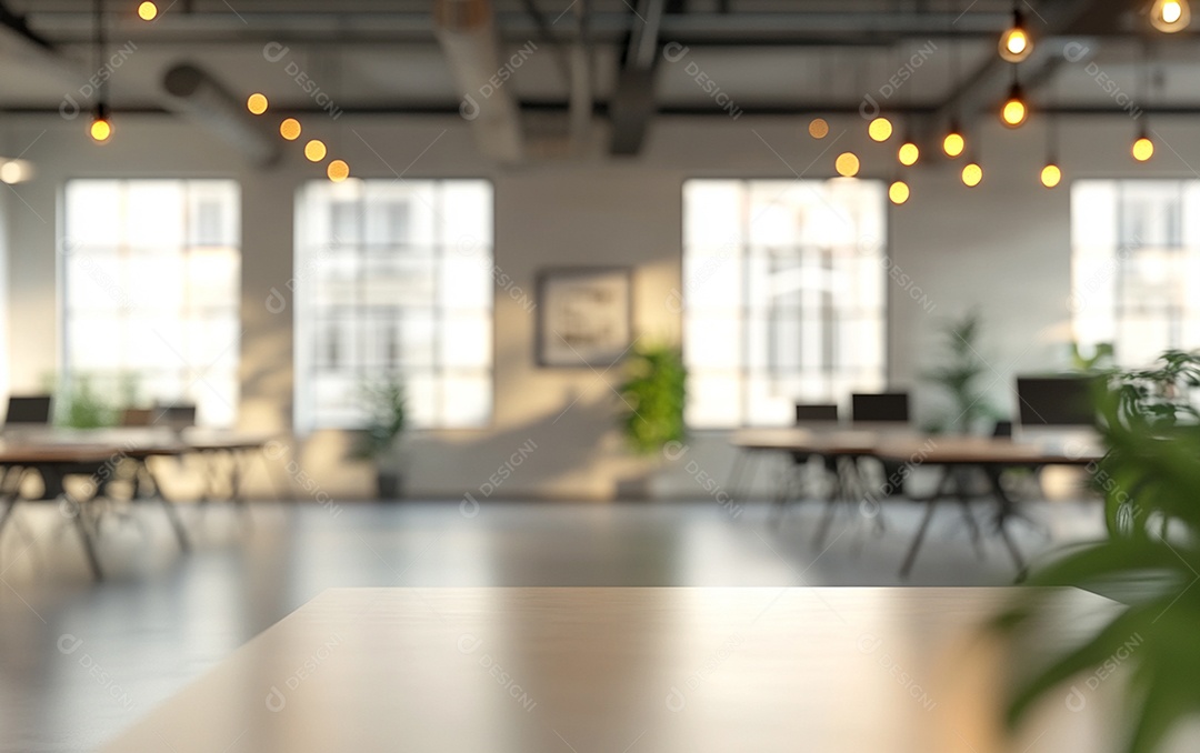 Fundo desfocado de foto do design de interiores de escritório moderno