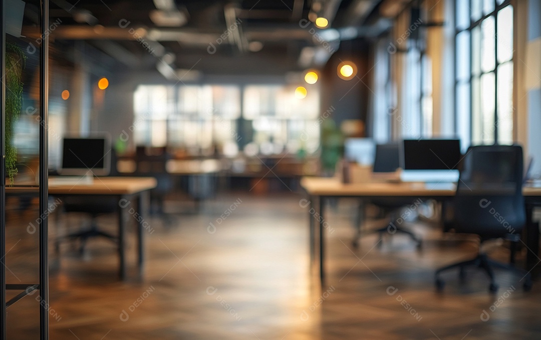 Fundo desfocado de foto do design de interiores de escritório moderno