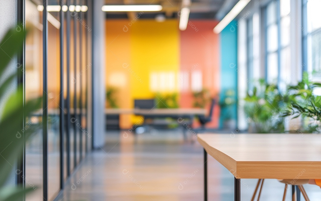 Fundo desfocado de foto do design de interiores de escritório moderno