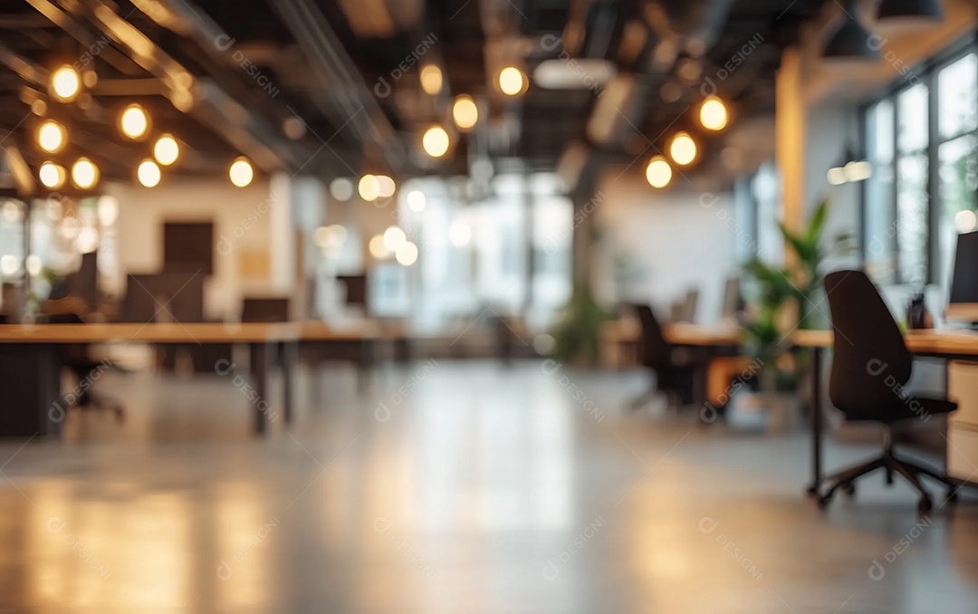 Fundo desfocado de foto do design de interiores de escritório moderno