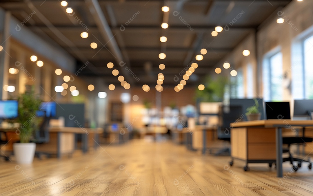 Fundo desfocado de foto do design de interiores de escritório moderno