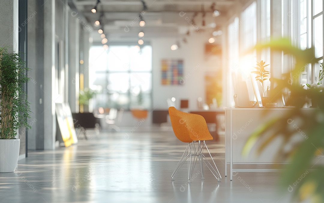 Fundo desfocado de foto do design de interiores de escritório moderno